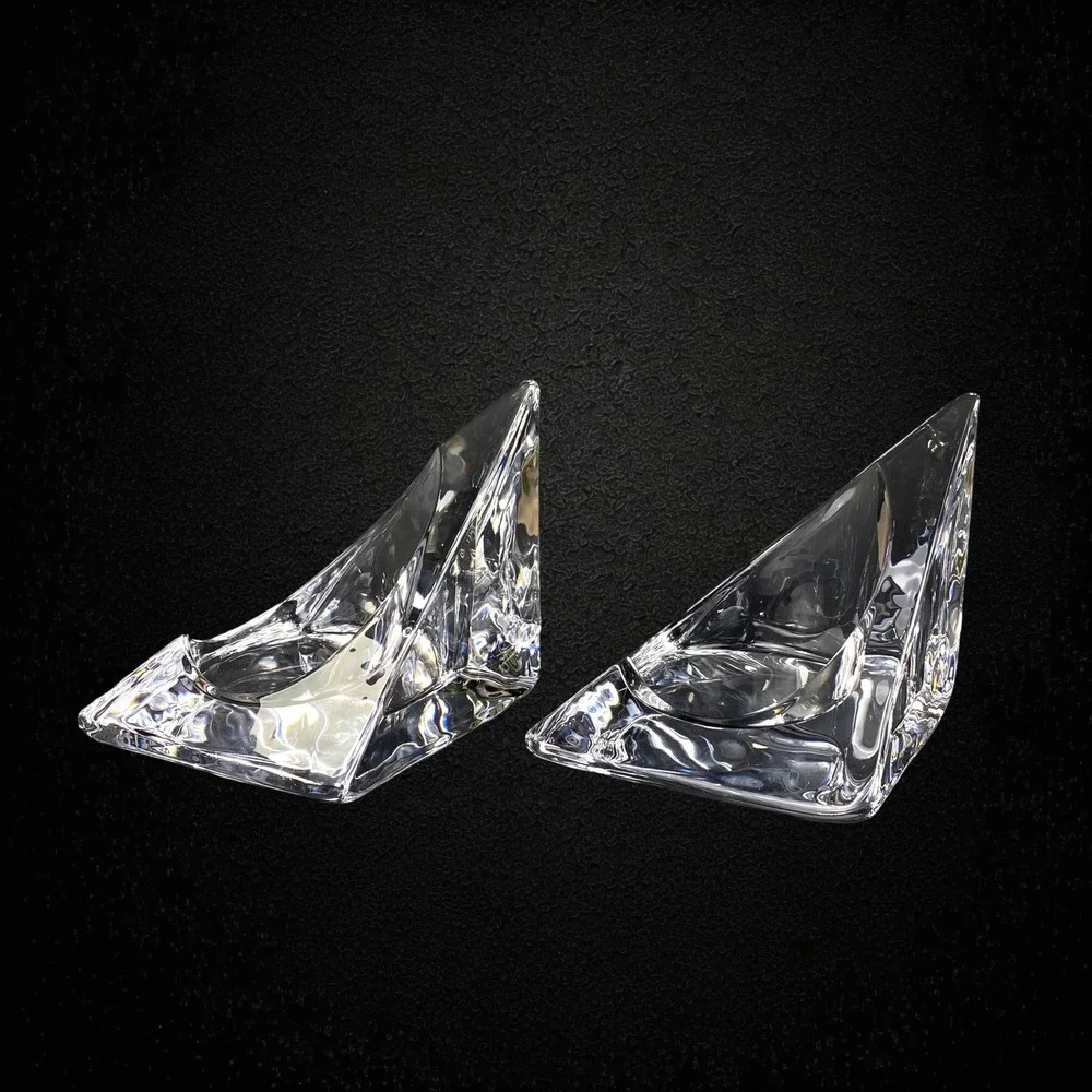 Nybro Glass Ice Pyramid Candle Holders‎ Set of 2 Sweden 1970s 1980s